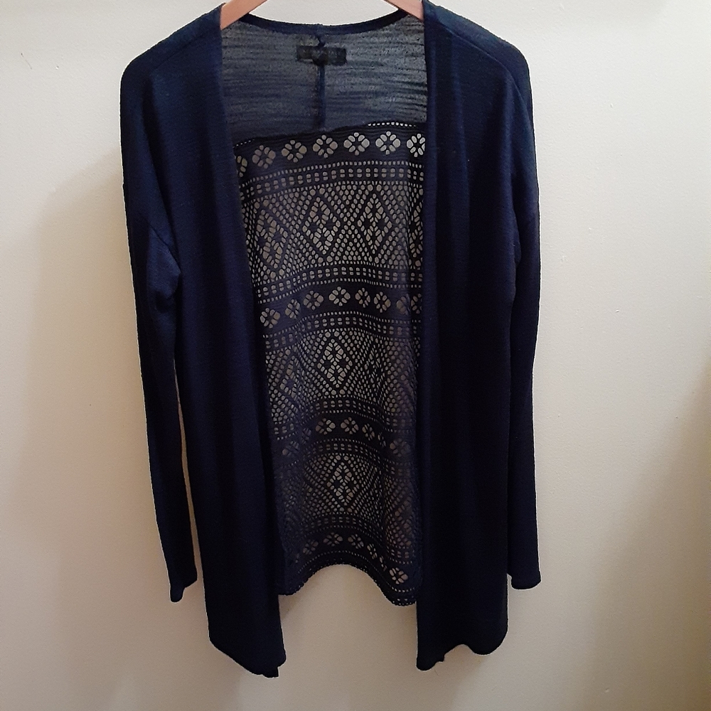 Navy Blue Crochet Back Cardigan